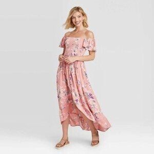 Xhilaration Pink Floral High Low Smocked Dress Size Small